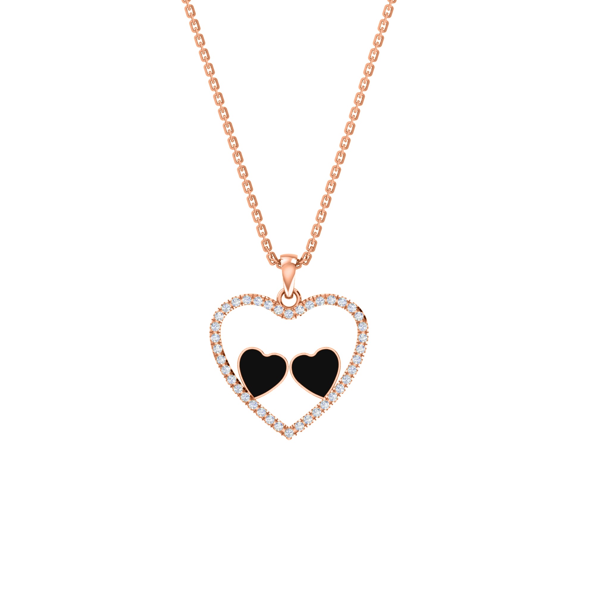 Ciondolo smaltato a cuore in moissanite da 0,36 ct RKC, argento 925, placcato oro rosa 14 carati, peso 3,80 GM, altezza 18,60 mm