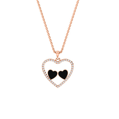 Ciondolo smaltato a cuore in moissanite da 0,36 ct RKC, argento 925, placcato oro rosa 14 carati, peso 3,80 GM, altezza 18,60 mm