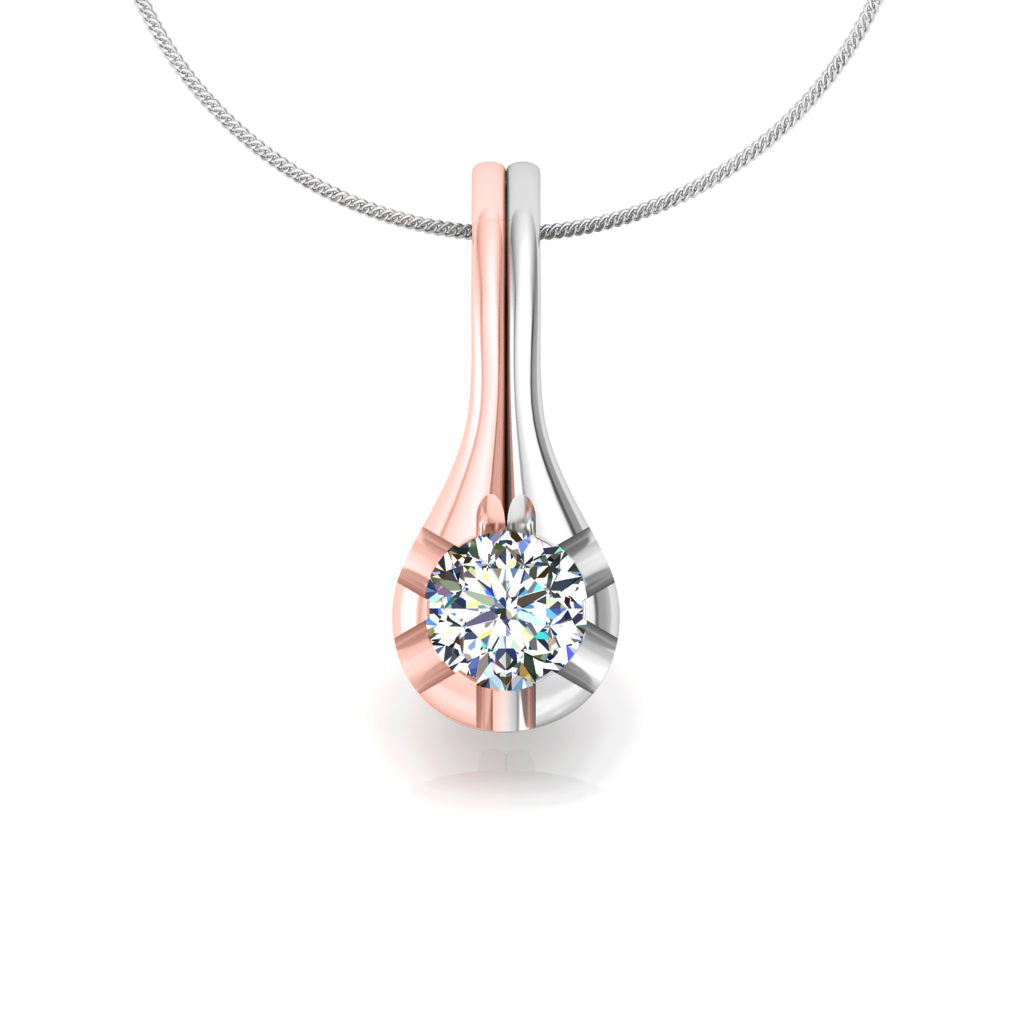 Ciondolo in moissanite con goccia d'argento da matrimonio solitario RKC da 0,25 CT, placcato in oro rosa 14 carati, peso 3,00 g, altezza 14,00 mm