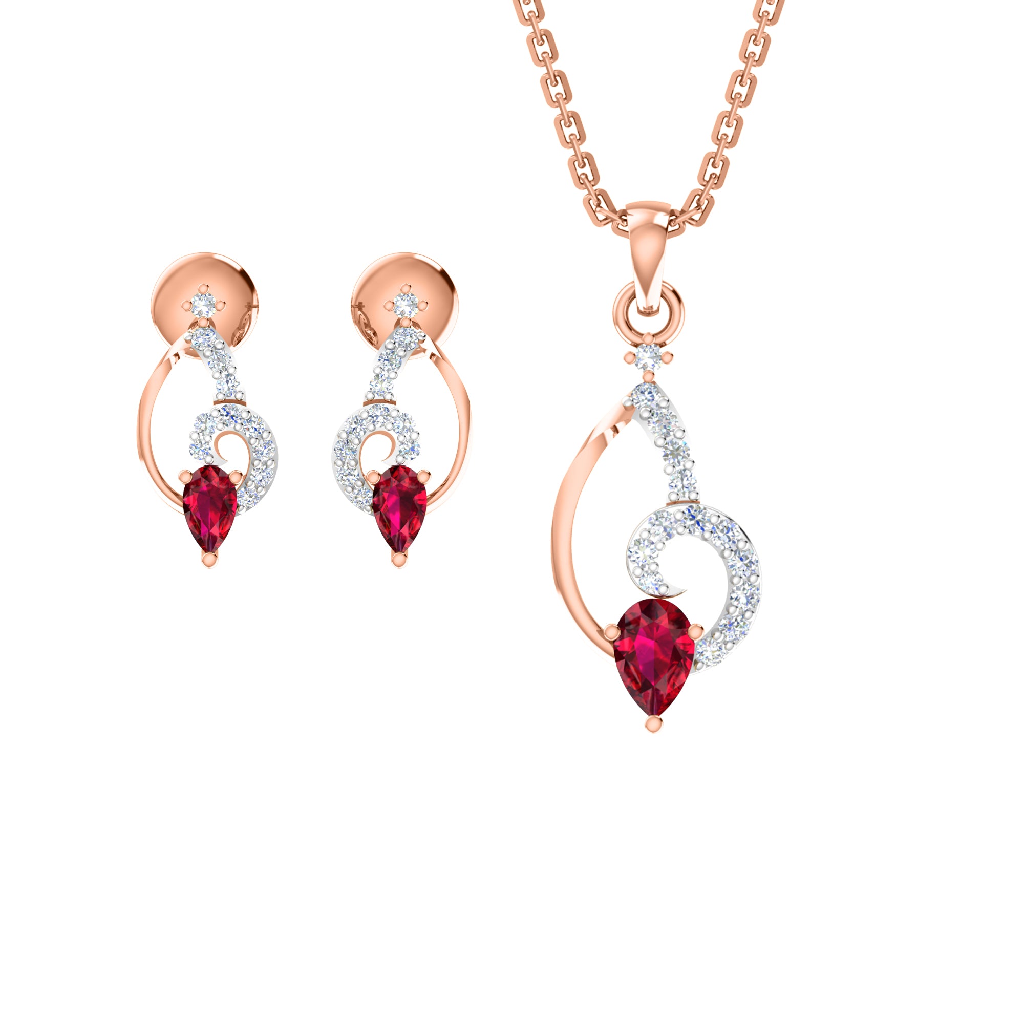 RKC 925 Silber Golden Gesamtgewicht 0,42 ct Moissanit Anhänger Gewicht 3,20 gm und Gewicht Ohrring 2,10 gm Set mit 14K Roségold plattiert