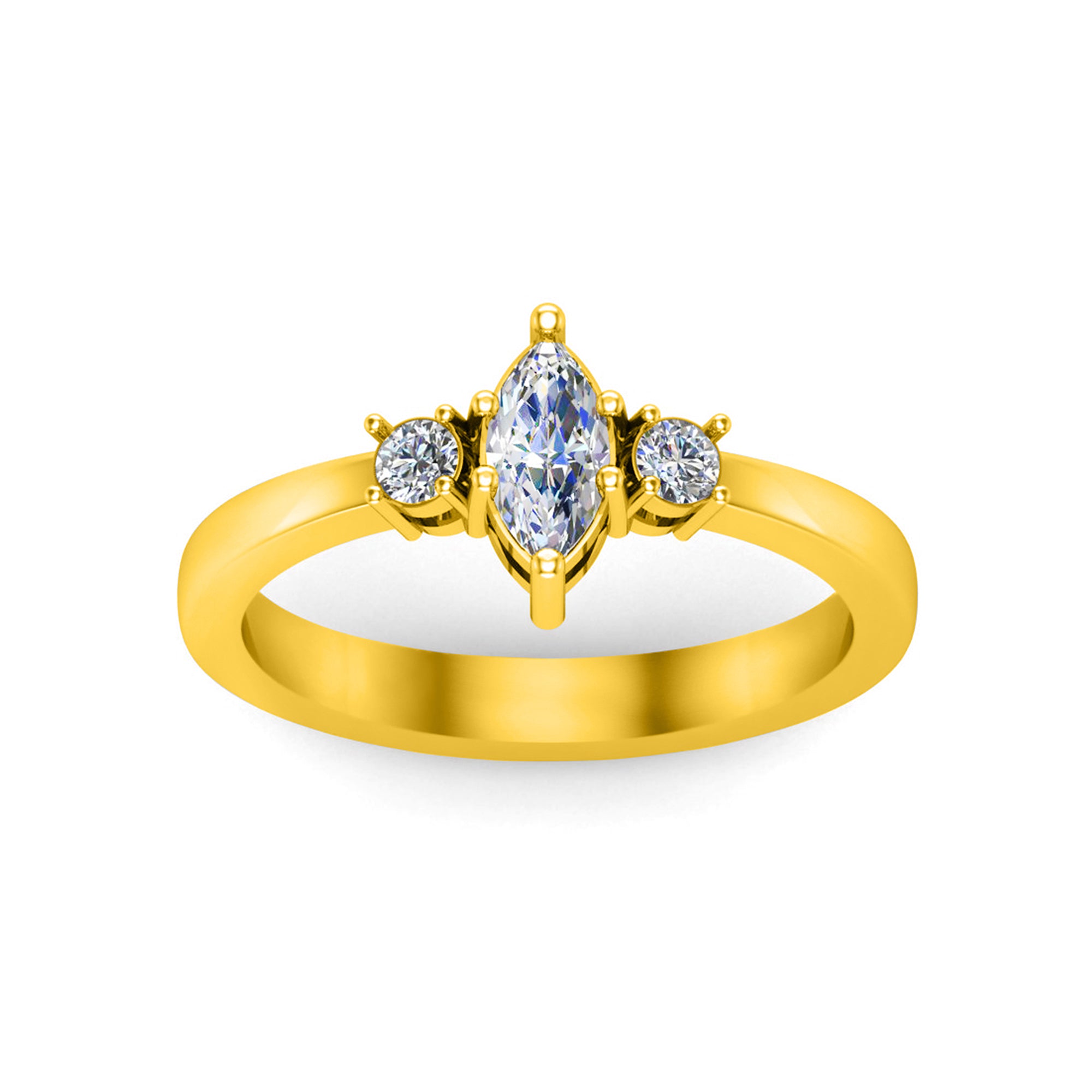 RKC Marquise-Moissanit-Statement-Ring, 925er Silber, 14 Karat Gelbgold vergoldet, Ring für Damen, Gewicht 2,40 g, Breite 2,50 mm