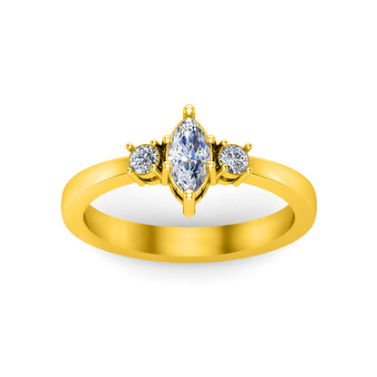 RKC Marquise-Moissanit-Statement-Ring, 925er Silber, 14 Karat Gelbgold vergoldet, Ring für Damen, Gewicht 2,40 g, Breite 2,50 mm