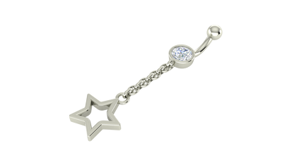 RKC JEWELRY 925 Sterling Silber Drop Star Damen-Bauchnabel, 14 Karat Gelbgold vergoldet, Gewicht 1,20 GM, Höhe 35 mm