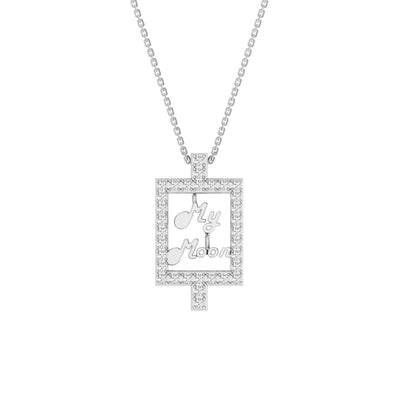 RKC 14k Yellow Gold Plated My MOM Frame Moissanite Pendant With Link Chain For Women's