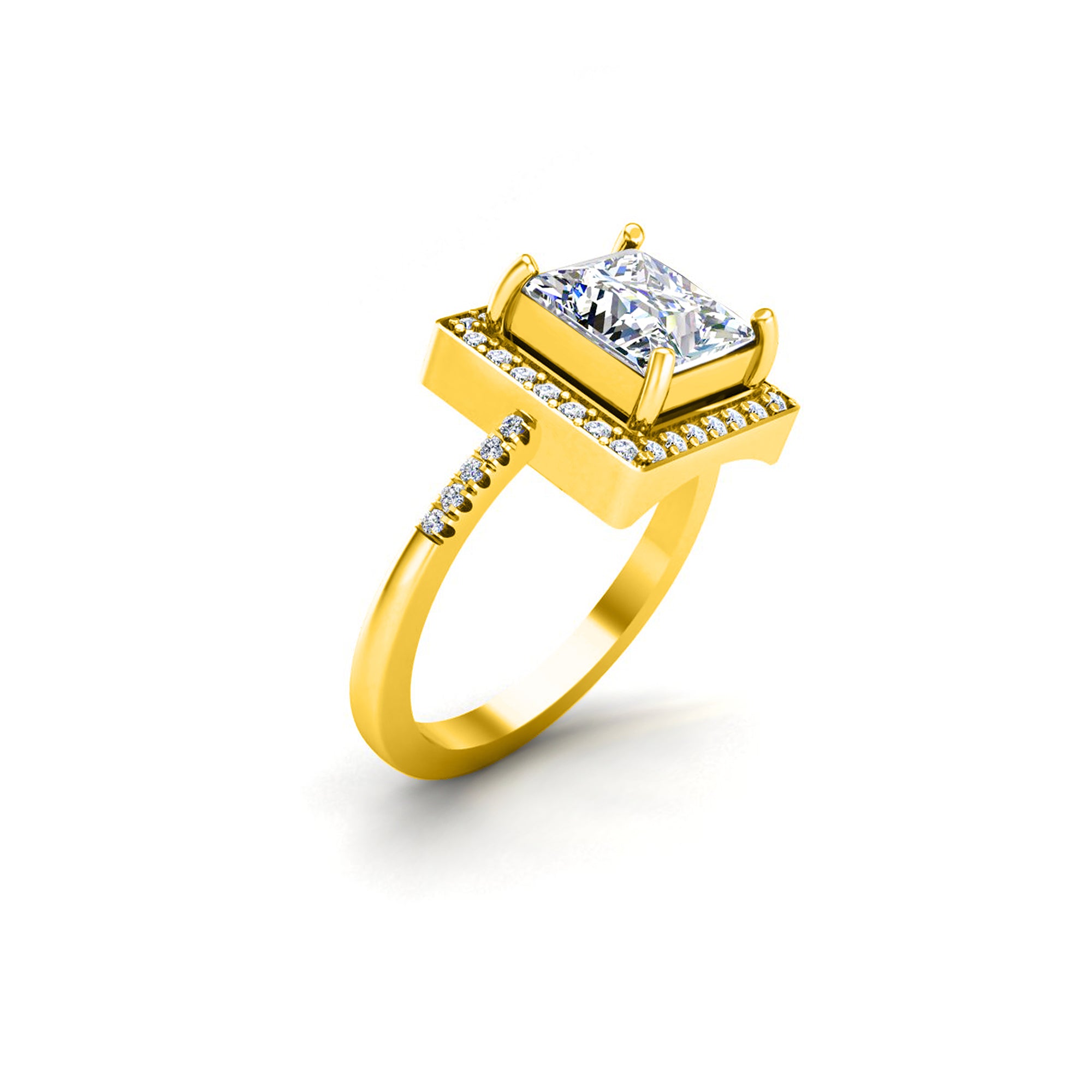 RKC Halo Princess Moissanit 925 Sterling Silber Gelbgold plattierter Damen-Ehering mit einem Gewicht von 3,5 g