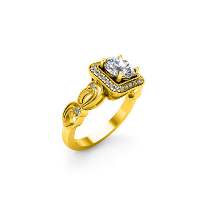 RKC 1 Karat Moissanit-Halo-Braut-Ehering-Set, 14 Karat Gelbgold vergoldet, 925er Silber, Gewicht 2,65 g, Breite 2,20 mm