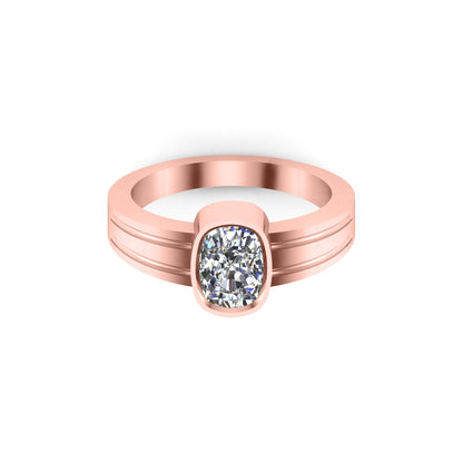 RKC Herren-Solitär-Ehering mit Moissanit-Kissenschliff, 14 Karat Gelbgold vergoldet, 925er Silber, Gewicht 4,70 g, Breite 2,20 mm