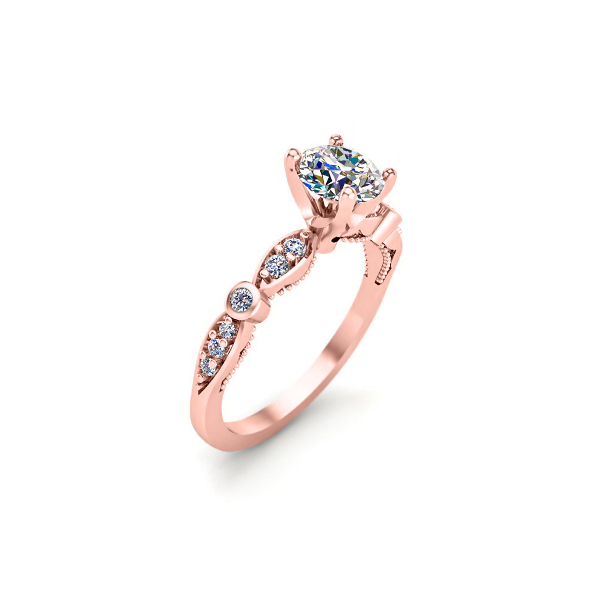 RKC Runder Moissanit-Solitärring mit Akzenten für Damen, Hochzeit, Verlobungsring, 14 Karat Gelbgold mit einem Gewicht von über 2 g, Breite 1,60 mm