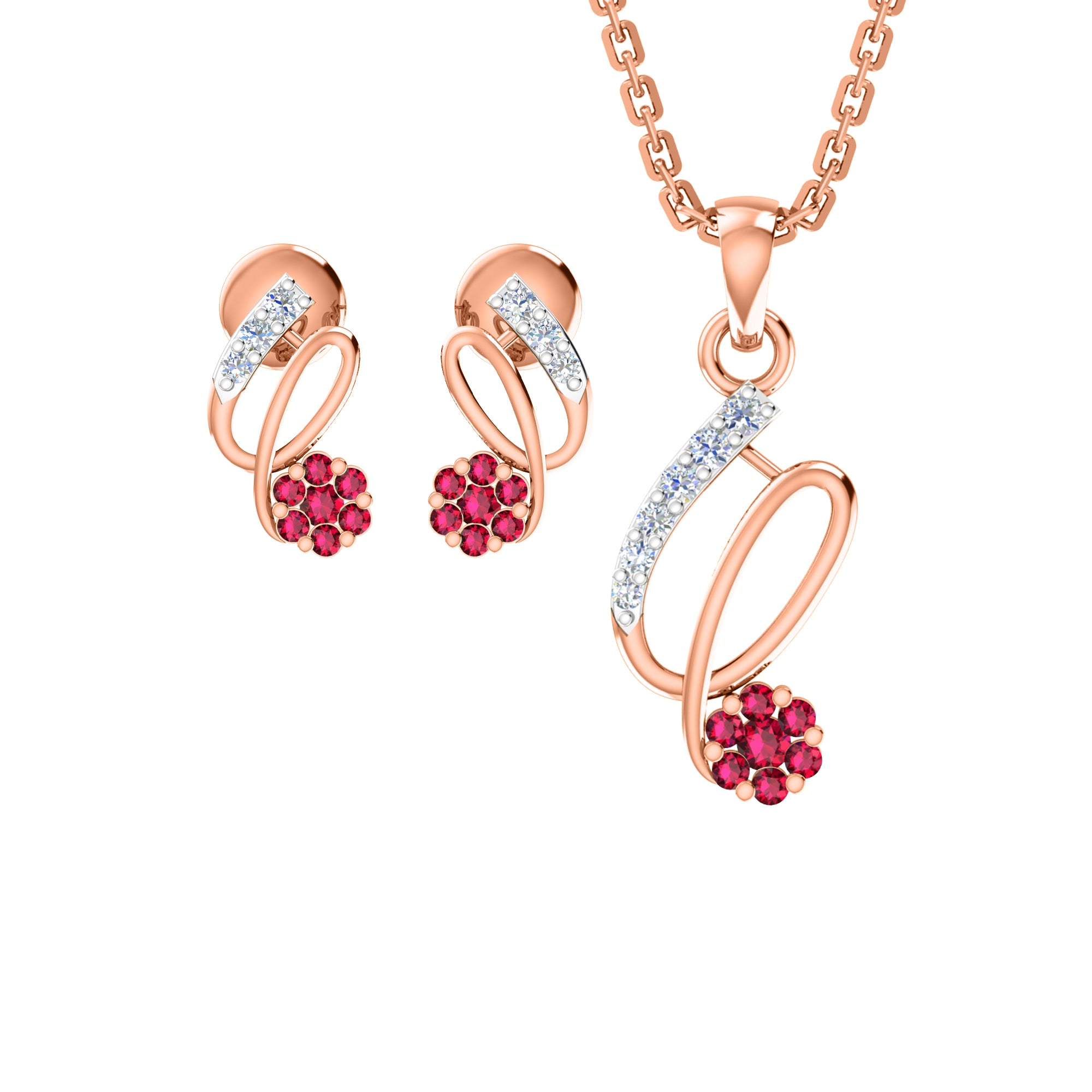 RKC 925 Silber Golden Gesamtgewicht 0,42 ct Moissanit Anhänger Gewicht 3,10 gm und Gewicht Ohrring 1,80 gm Set mit 14K Rosévergoldung