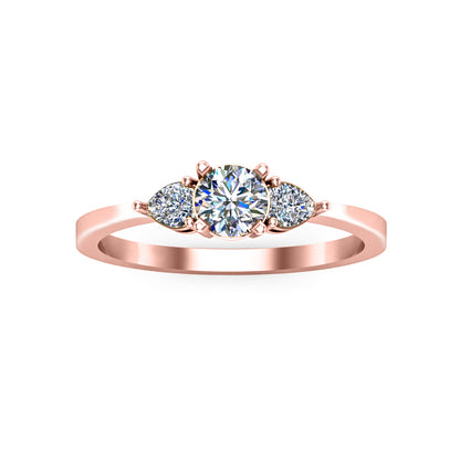RKC Runder Moissanit-Drei-Steine-Jubiläumsgeschenkring aus 925er Silber mit 14 Karat Gelbgold vergoldeter Ring für Sie, Gewicht 1,50 g, Breite 1,60 mm