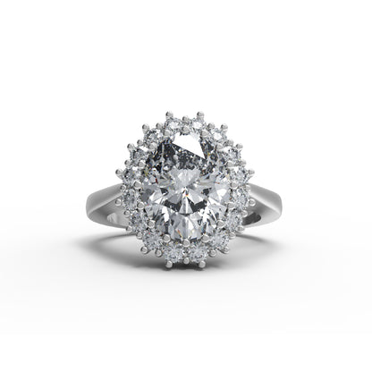 RKC Oval geschnittener Moissanit-Halo-Hochzeitstagsring, 925er Sterlingsilber, 14 Karat Gelbgold vergoldet, Gewicht 4 g, Breite 2,50 mm