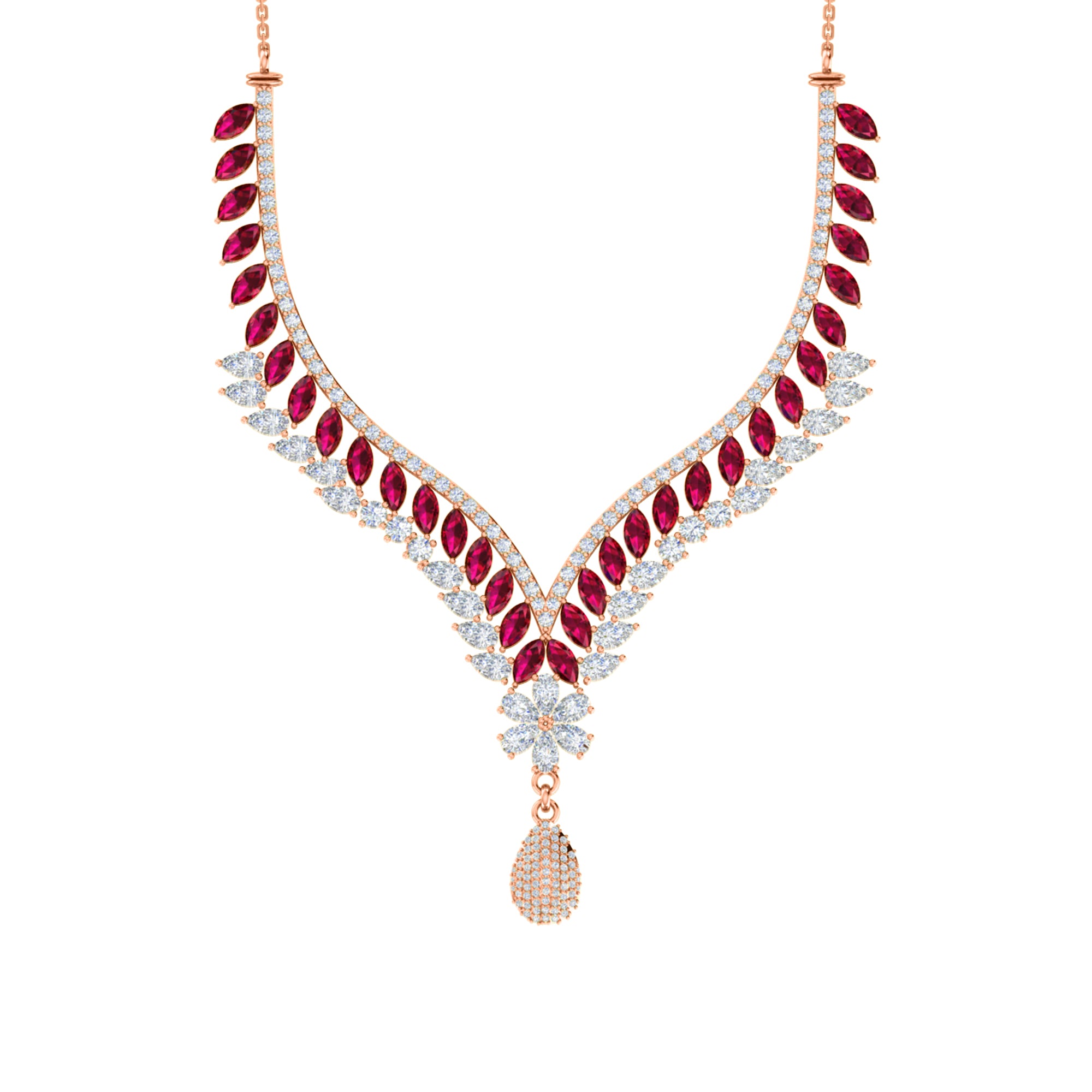 Charmante RKC 18 CT Moissanit-Halskette, 925er Silber, 14 Karat Roségold plattiert, Produktgewicht: 17,00 GM, Höhe: 100,00 mm