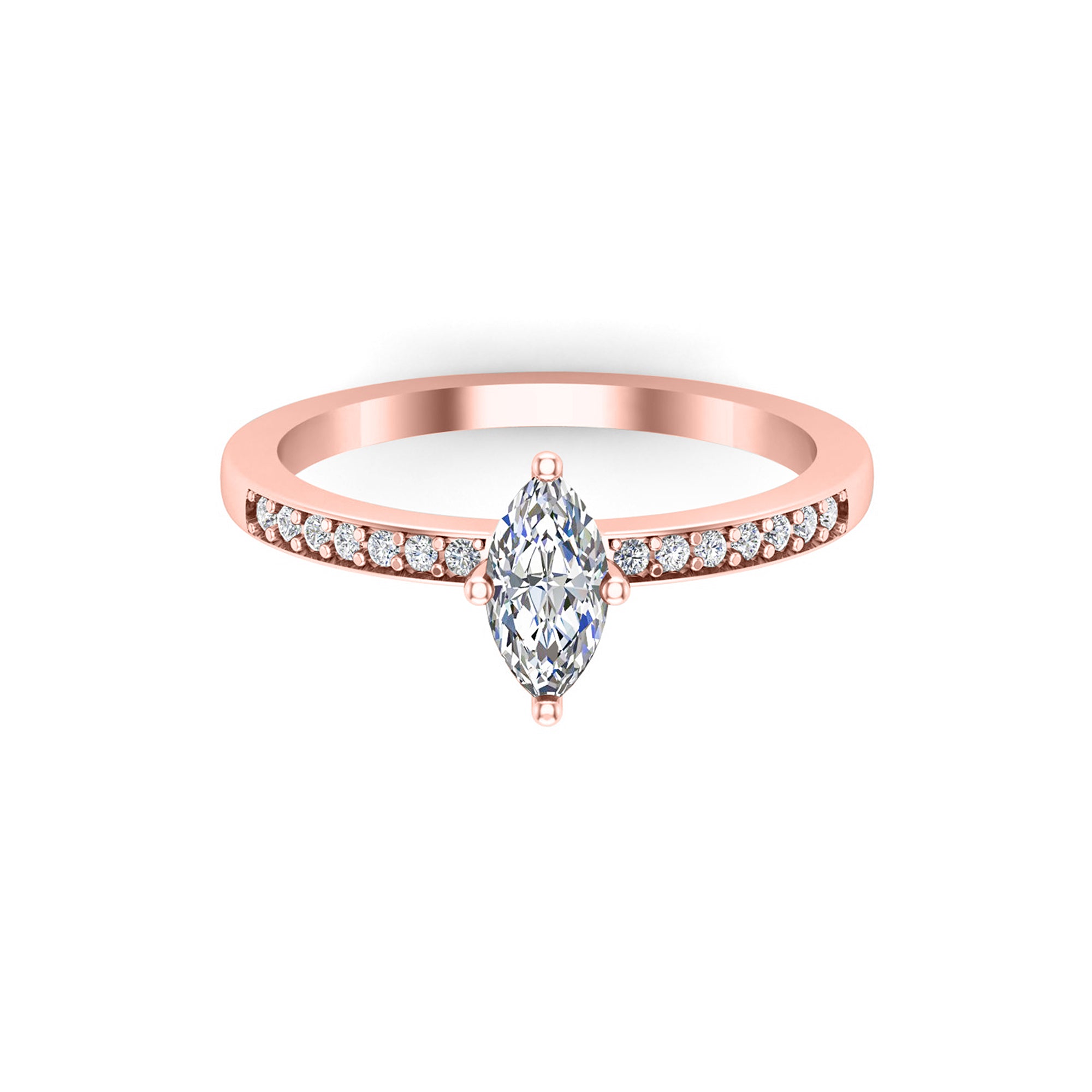 Solitario RKC Marquise Moissanite con accenti Fede nuziale in argento 925 placcato oro giallo 1,60 g