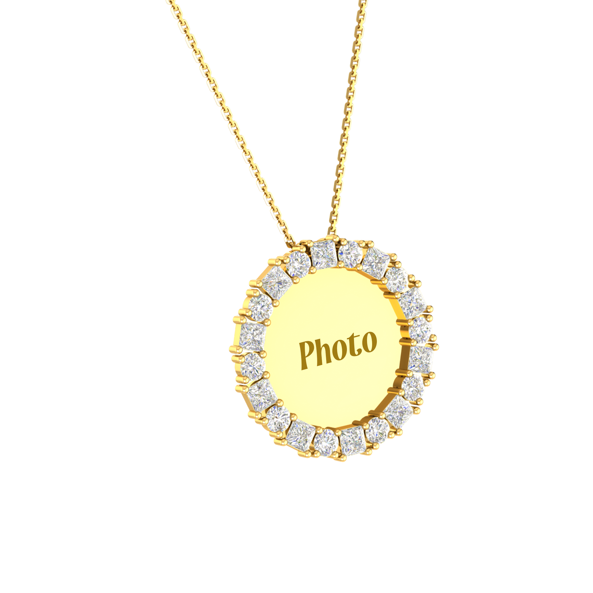 RKC 0.9 Ct Round And Princess Cut Diamond Photo Pendant Necklace 14k Yellow Gold Plated For Memory Weight - 5.50 gm