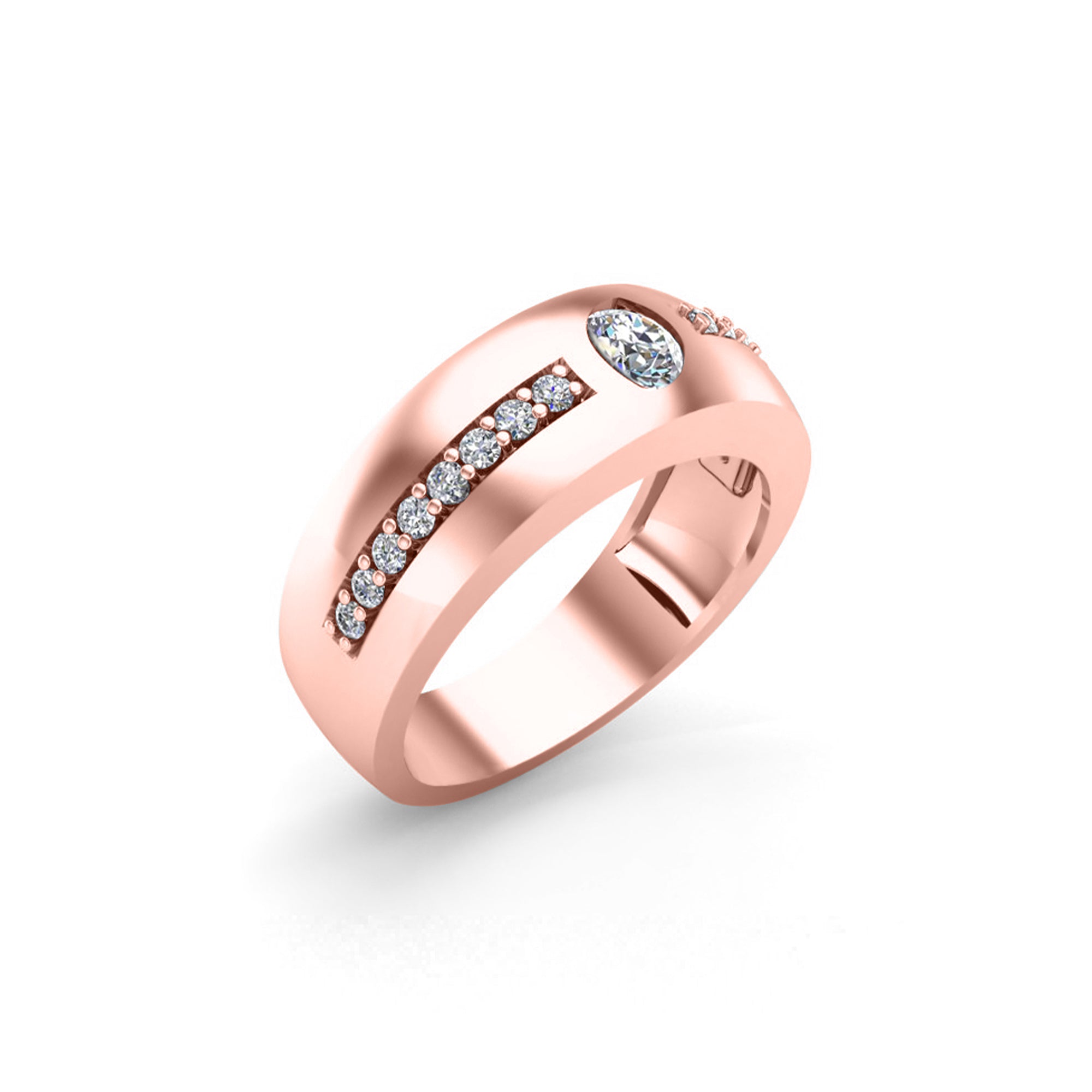 RKC Rundschliff-Moissanit-Verlobungsring, 925er Silber, 18 Karat Roségold vergoldet, für Herren, Gewicht 4 g, Breite 4,50 mm