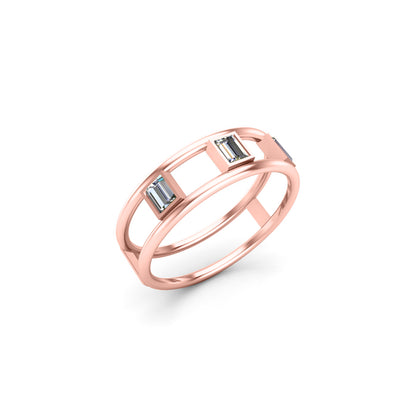 RKC Unisex-Ehering aus Moissanit im Baguetteschliff, 925er Silber, 14 Karat Gelbgold vergoldet, Gewicht 1,90 g, Breite 5,80 mm