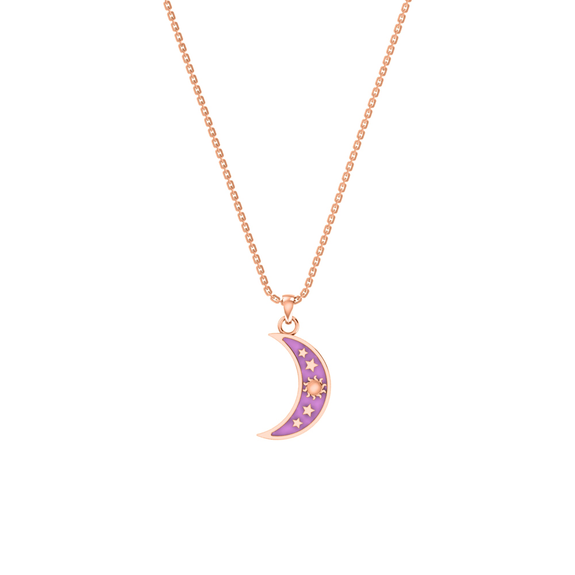 RKC Emaille-Halbmond-Anhänger, 925er Silberschmuck, 14 Karat Rosévergoldung, Produktgewicht: 4,00 g, Höhe: 20,00 mm