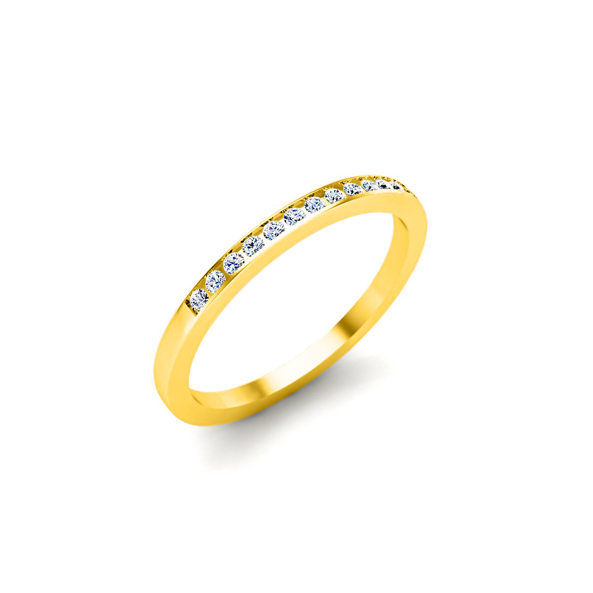 RKC-Moissanit-Rundschliff, passender stapelbarer Ring, 925er-Sterlingsilber, Band mit 14-karätigem Gelbgold vergoldet, Gewicht 1,40 g, Breite 1,40 mm