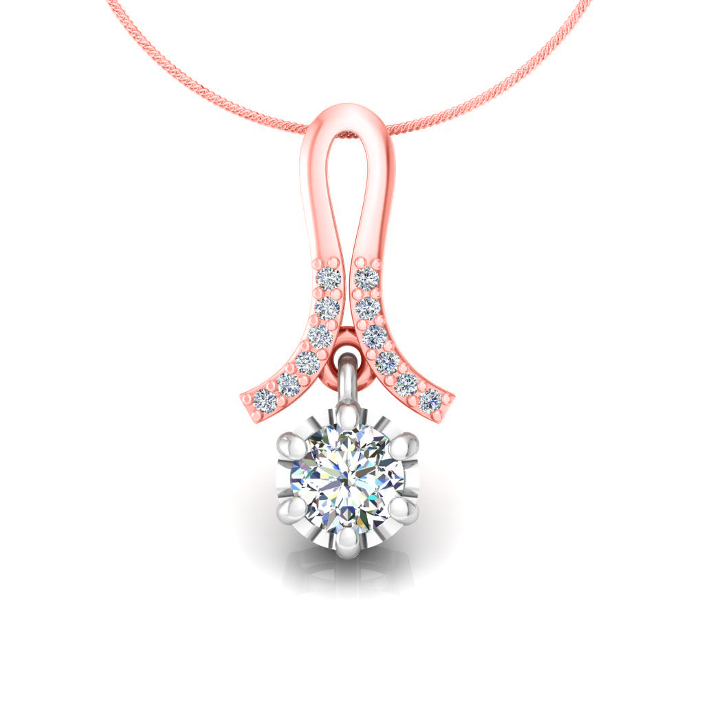 Ciondolo in moissanite da donna con goccia in argento sterling 925 RKC da 0,30 CT, per donna, placcato in oro rosa 14 carati, peso 3,1 g, altezza 16 mm