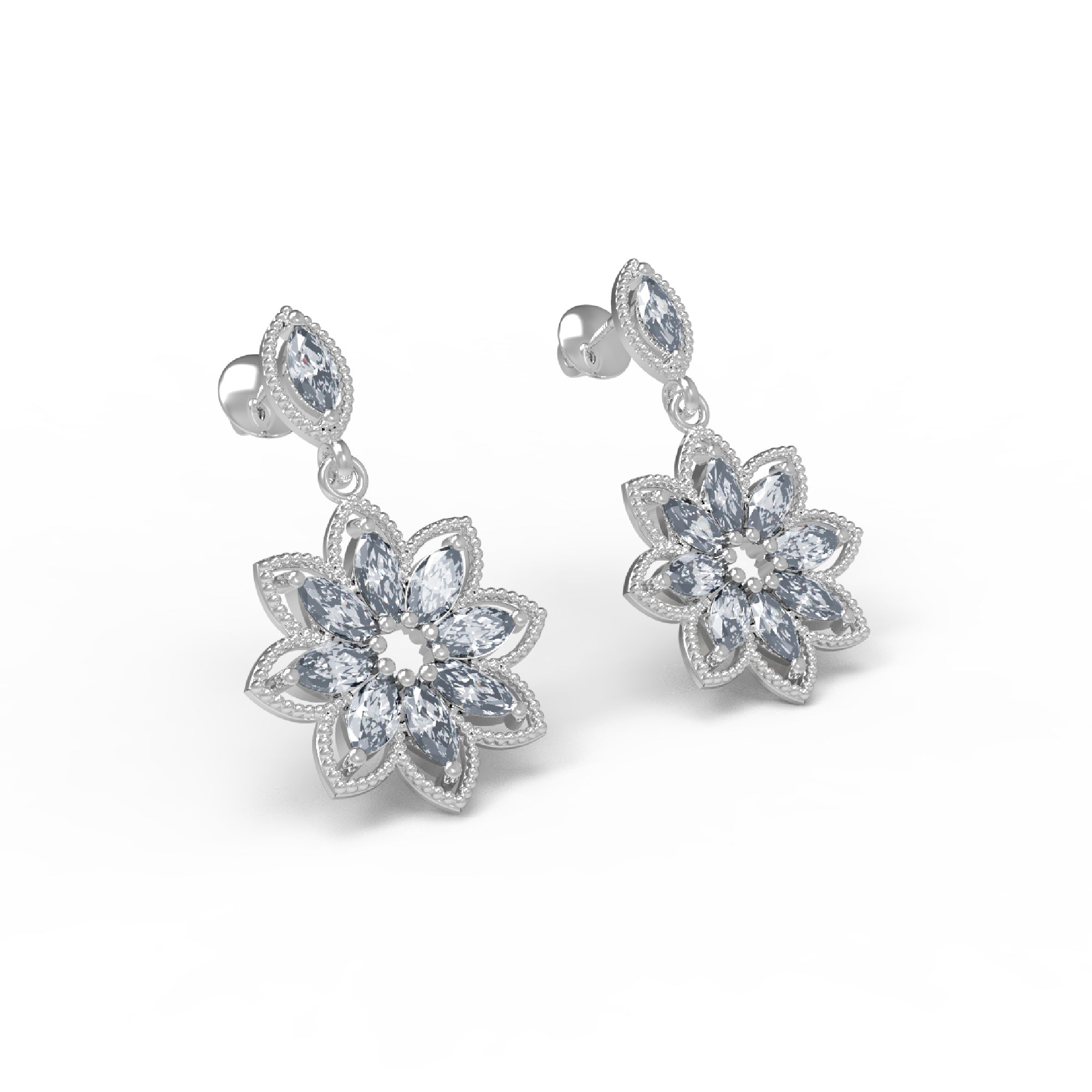 Orecchino da donna a goccia marquise in argento sterling RKC 925 con rosa 14k su peso 6,50 GM, altezza 32,50 mm