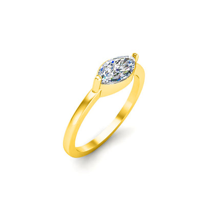 Anello solitario da matrimonio da donna RKC Marquise Moissanite in argento sterling 925 placcato in oro giallo 14 carati Peso 2,10 g Larghezza 1,60 mm