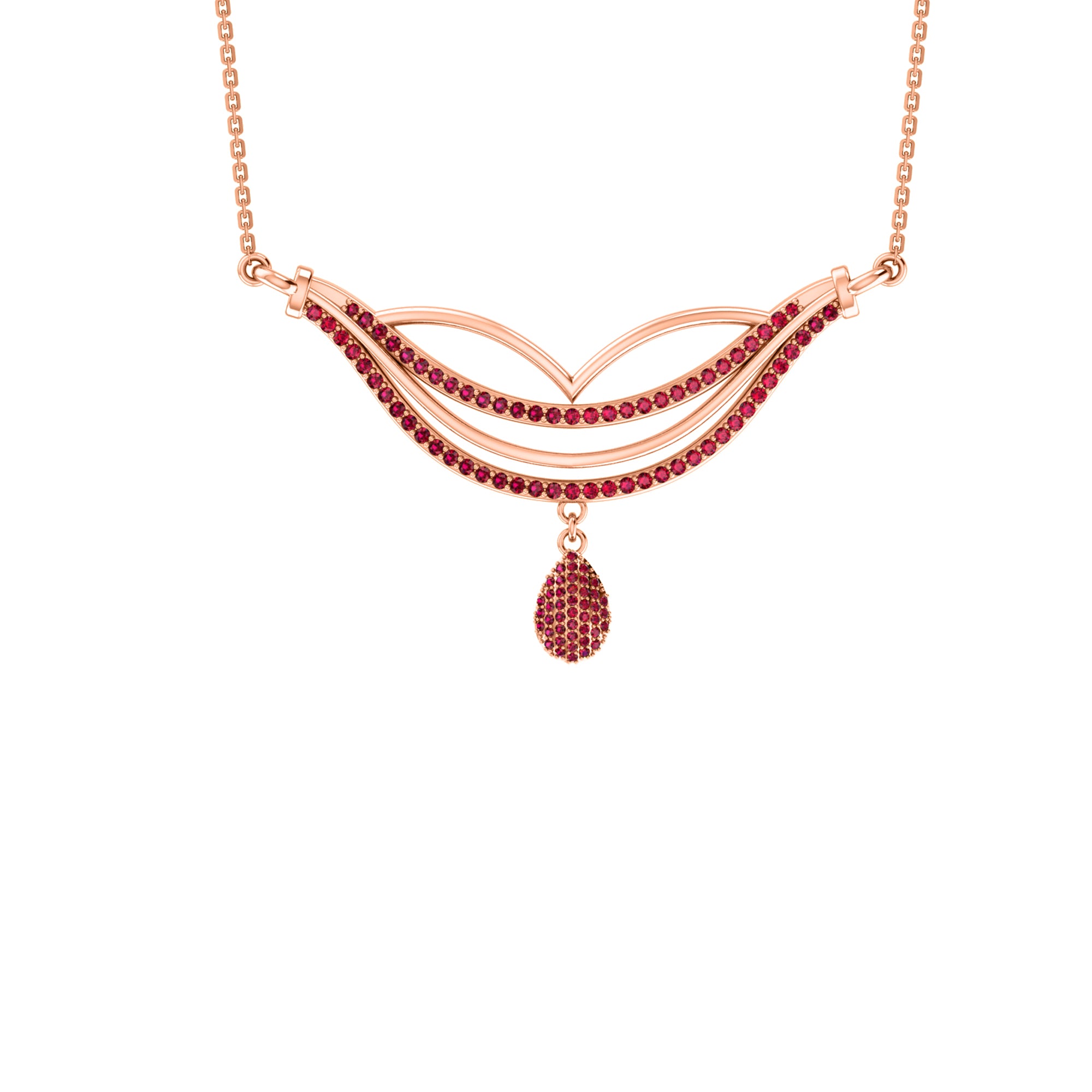 RKC 1,198 Karat Moissanit-Tropfen-Halsketten-Set, 925er Silber, 14 Karat Rosévergoldung, Produktgewicht: 8,50 g, Höhe: 35,00 mm