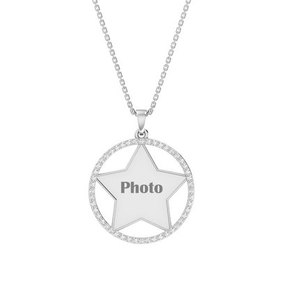 RKC Star Shape Cubic Zirconia Memory Add Own Photo Pendant 14k Yellow Gold Plated Weight-5.50 gm