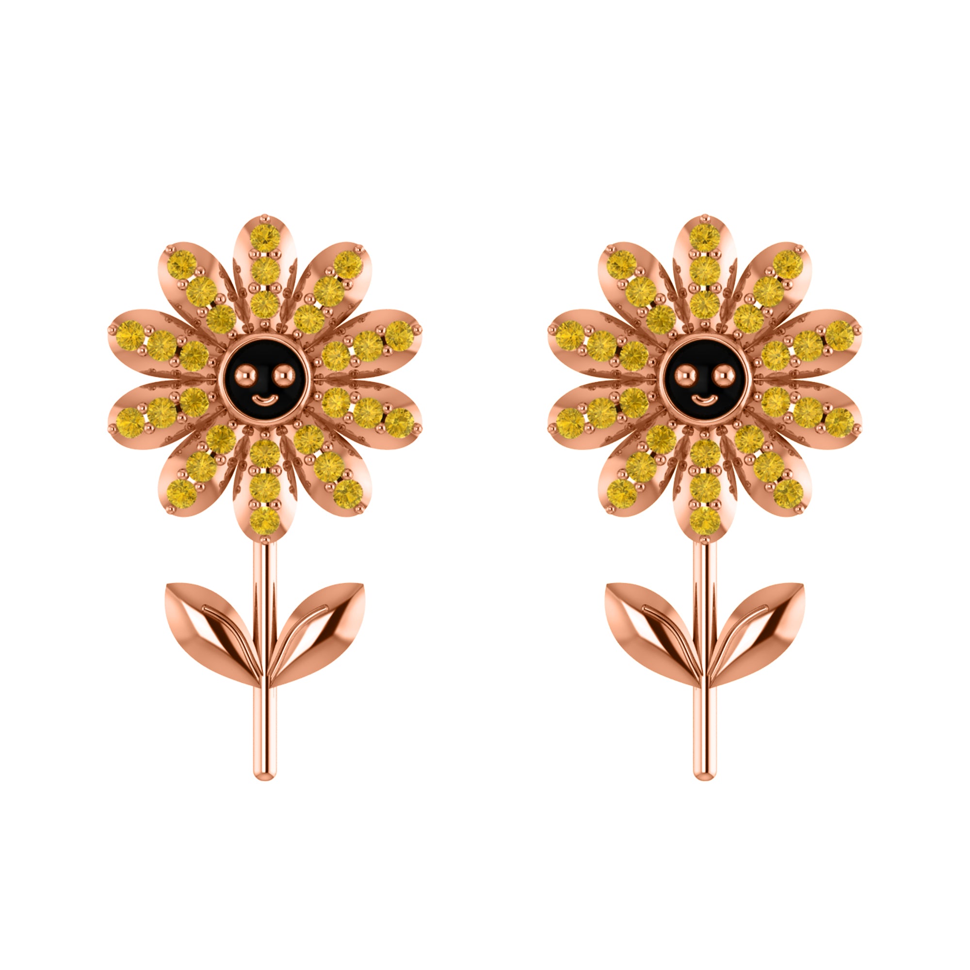 RKC 925 Sterling Silver Girasole Push Back Orecchino da donna in oro bianco 14k su peso 3,00 g, altezza 18,00 mm