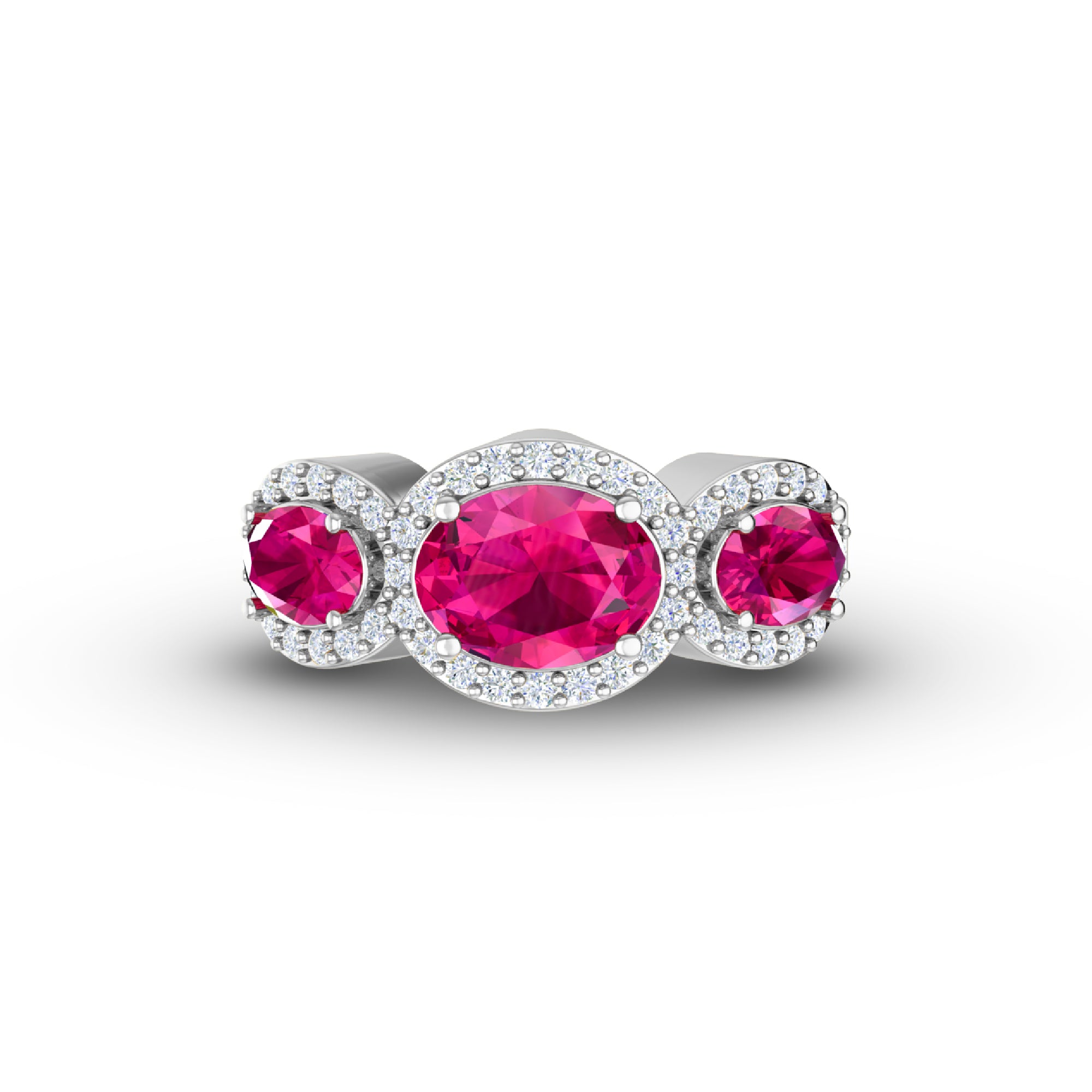 Fede nuziale RKC con pietra preziosa rosa rubino taglio ovale Gioielli in argento 925 placcato oro bianco 14 carati Peso 3,40 g Larghezza 1,70 mm