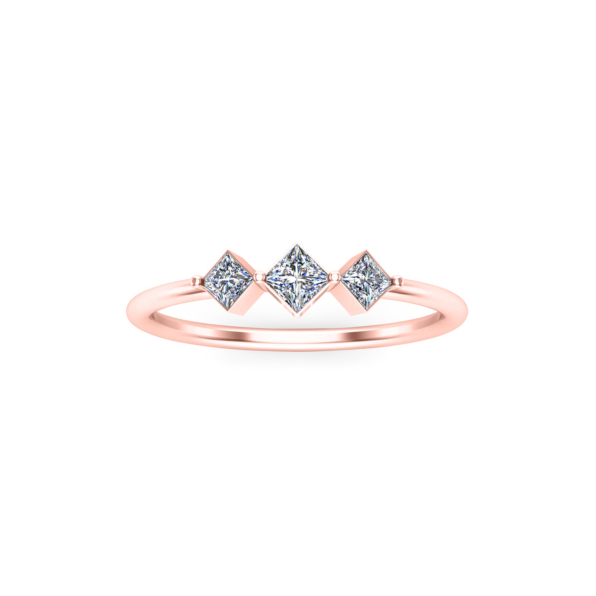 RKC Moissanit Drei-Stein-Prinzessin-Ring, 14 Karat Gelbgold vergoldet, 925er Silber, Gewicht 1,20 g, Breite 1,50 mm