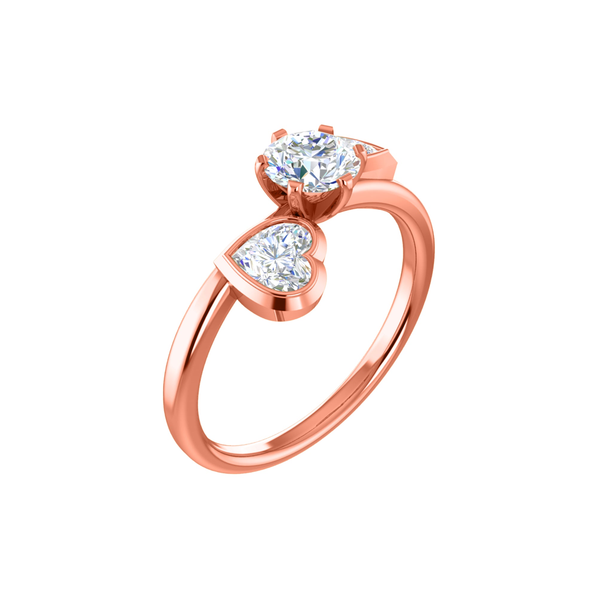 Anello di fidanzamento rotondo con tre pietre RKC in argento 925 placcato in oro giallo 14 carati per donna Peso 2,20 g