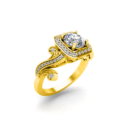RKC Halo Taglio rotondo Moissanite Milgrain Fidanzamento, Fede nuziale Argento 925 Placcato oro giallo 14K Peso 3,30 g Larghezza 1,80 mm