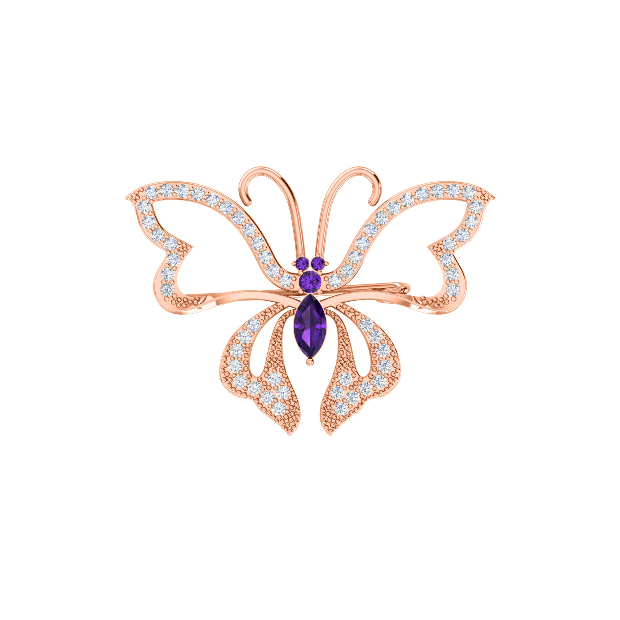 Spilla a farfalla in argento sterling 925 con moissanite da 0,96 ct, prodotto placcato in oro rosa 14 carati, peso 4,00 g