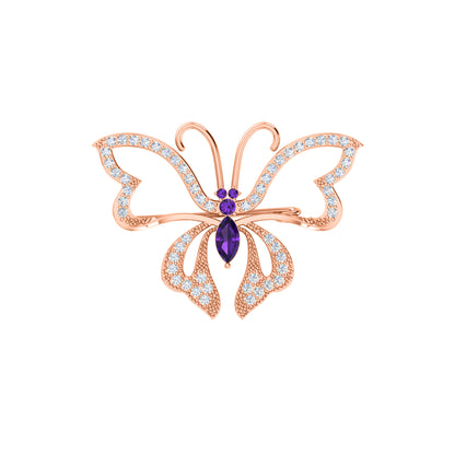 Spilla a farfalla in argento sterling 925 con moissanite da 0,96 ct, prodotto placcato in oro rosa 14 carati, peso 4,00 g