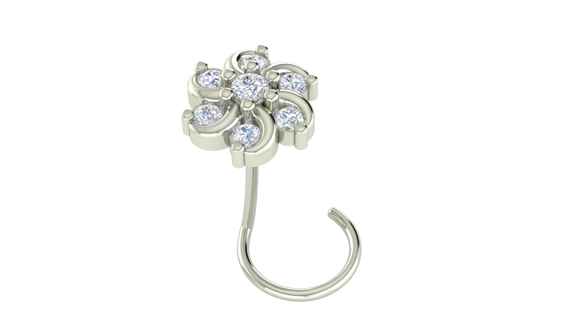 RKC JEWELRY Damen-Nasennadel mit floralem Moissanit-Motiv aus 925er-Sterlingsilber, 14 Karat Gelbgold vergoldet, Gewicht 1,00 g