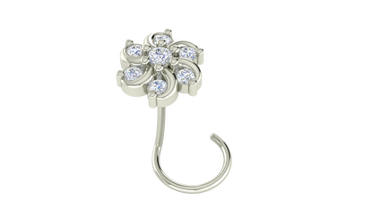 RKC JEWELRY Damen-Nasennadel mit floralem Moissanit-Motiv aus 925er-Sterlingsilber, 14 Karat Gelbgold vergoldet, Gewicht 1,00 g