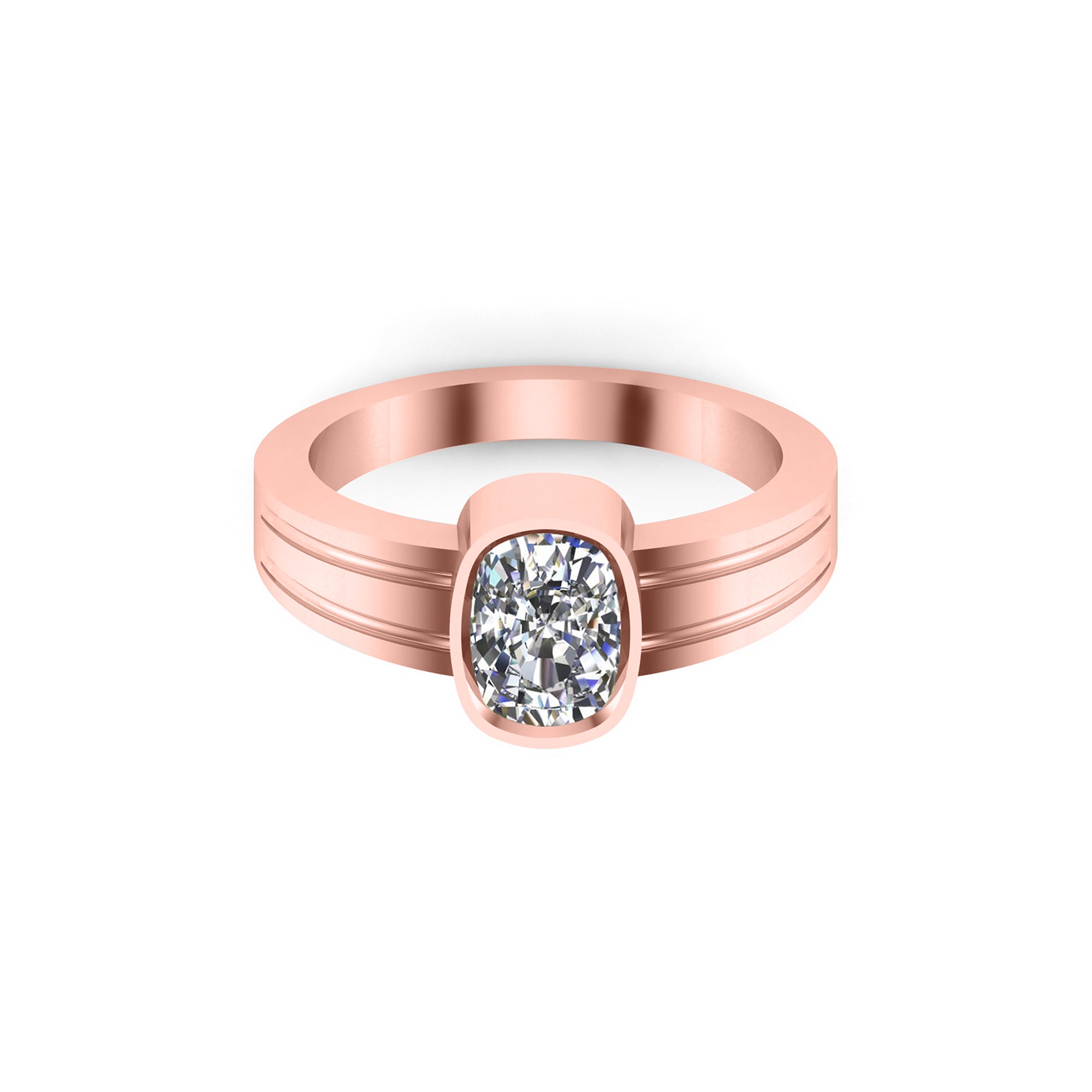 RKC Herren-Solitär-Ehering mit Moissanit-Kissenschliff, 14 Karat Gelbgold vergoldet, 925er Silber, Gewicht 4,70 g, Breite 2,20 mm