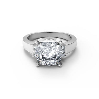 Fede nuziale solitaria in moissanite con taglio a cuscino RKC, argento 925, placcato oro giallo 14 carati, peso 3 g, larghezza 2,10 mm