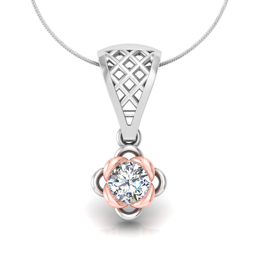RKC handgefertigter Tropfen-Anhänger mit Blumen-Moissanit-Motiv aus Sterlingsilber, 14 Karat Weißgold vergoldet