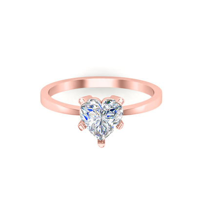 RKC Moissanit Schöner herzförmiger Solitärring aus 925er Sterlingsilber, 14 Karat Roségold vergoldet, Gewicht 1,90 g, Breite 1,50 mm