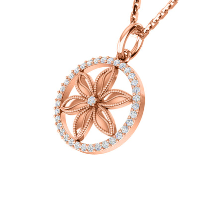 RKC 0,33 Karat Blumen-Moissanit-Anhänger, 925er Silberschmuck, 14 Karat Roségold vergoldet, Gewicht 4,10 g, Höhe 21,80 mm