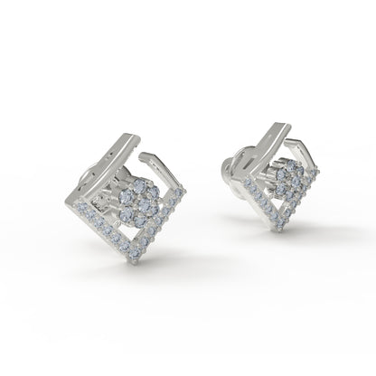 RKC Damen-Ohrring, offener quadratischer Ohrstecker aus 925er-Sterlingsilber, 14 Karat Rose, über 2,00 g, Höhe 11,20 mm