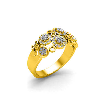 RKC Moissanit-Blumenkreis-Ehering, 925er Silber, 14 Karat Gelbgold plattiert, Bandgewicht 3,30 g, 3 mm