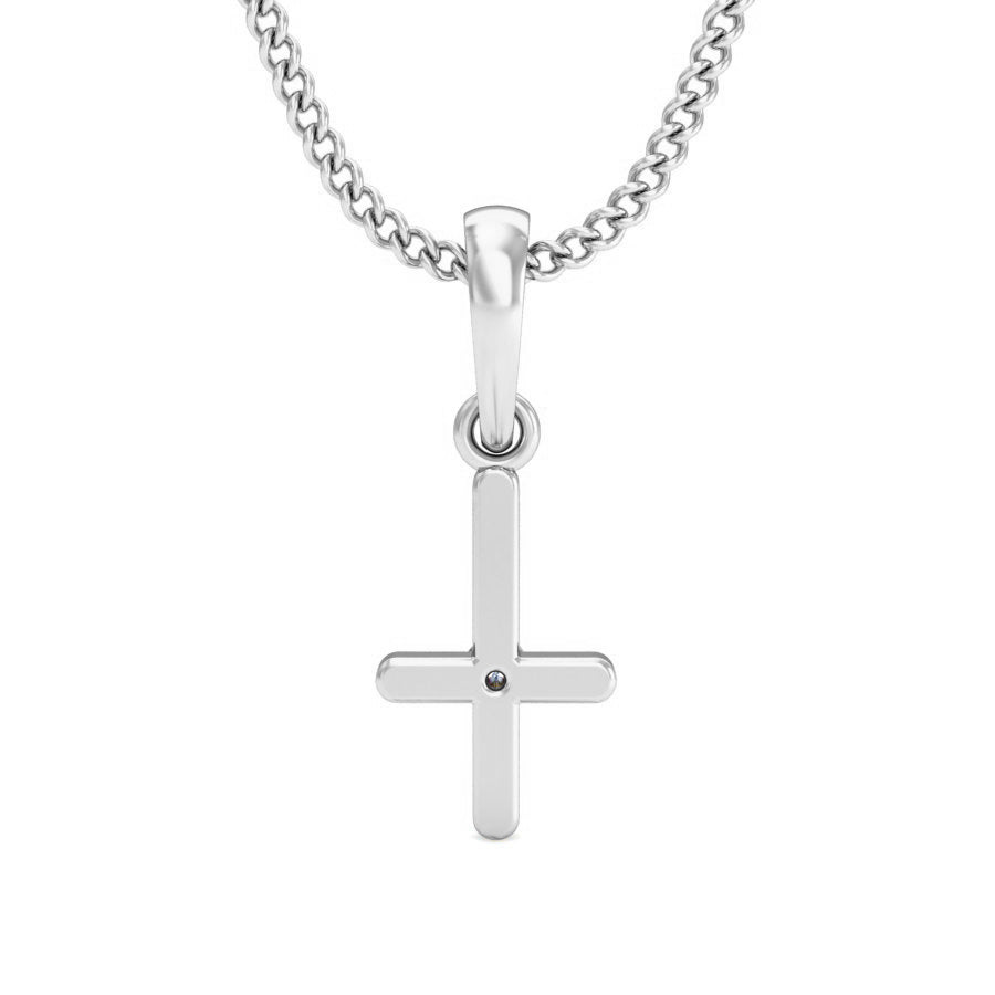 RKC Ciondolo in moissanite da donna in argento 925 con croce religiosa da 0,015 ct, placcato in oro giallo 14 carati, peso 2,4 g, altezza 15 mm