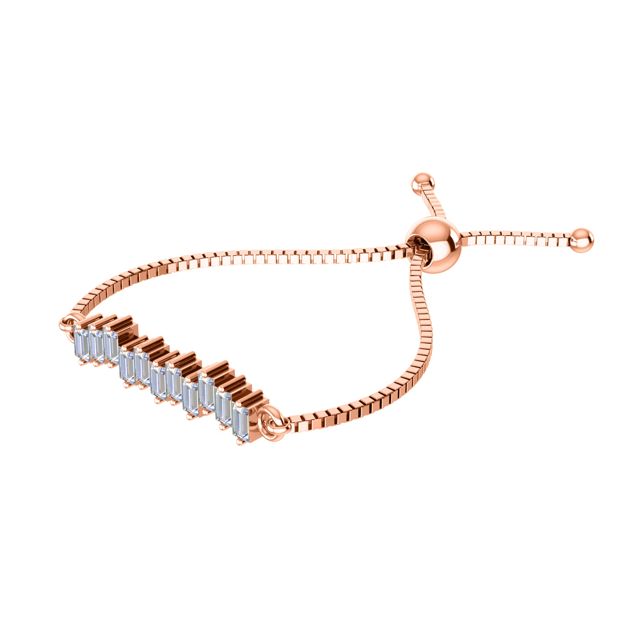 RKC-Moissanit-Charm-Geschenk-Bolo-Armband, 14 Karat rosévergoldet, Gewicht 3 g