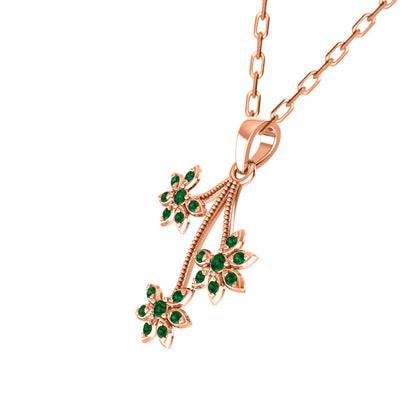 RKC 0,27 Karat Smaragd-Blumenanhänger, 925er Silberschmuck, 14 Karat Roségold vergoldet, 4,60 WT, Höhe 26,50 mm