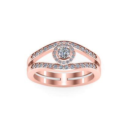 RKC Rundschliff-Moissanit-Evil-Eye-Ehering für Damen, 925er Sterlingsilber, 14 Karat Roségold vergoldet, Gewicht 4 g, Breite 3,50 mm