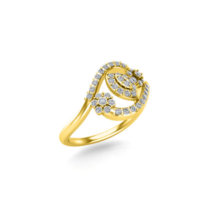 Anello da donna rotondo con fiore bypass in moissanite RKC, argento sterling 925 placcato in oro giallo 14 carati, peso 3,80 g, larghezza 1,70 mm