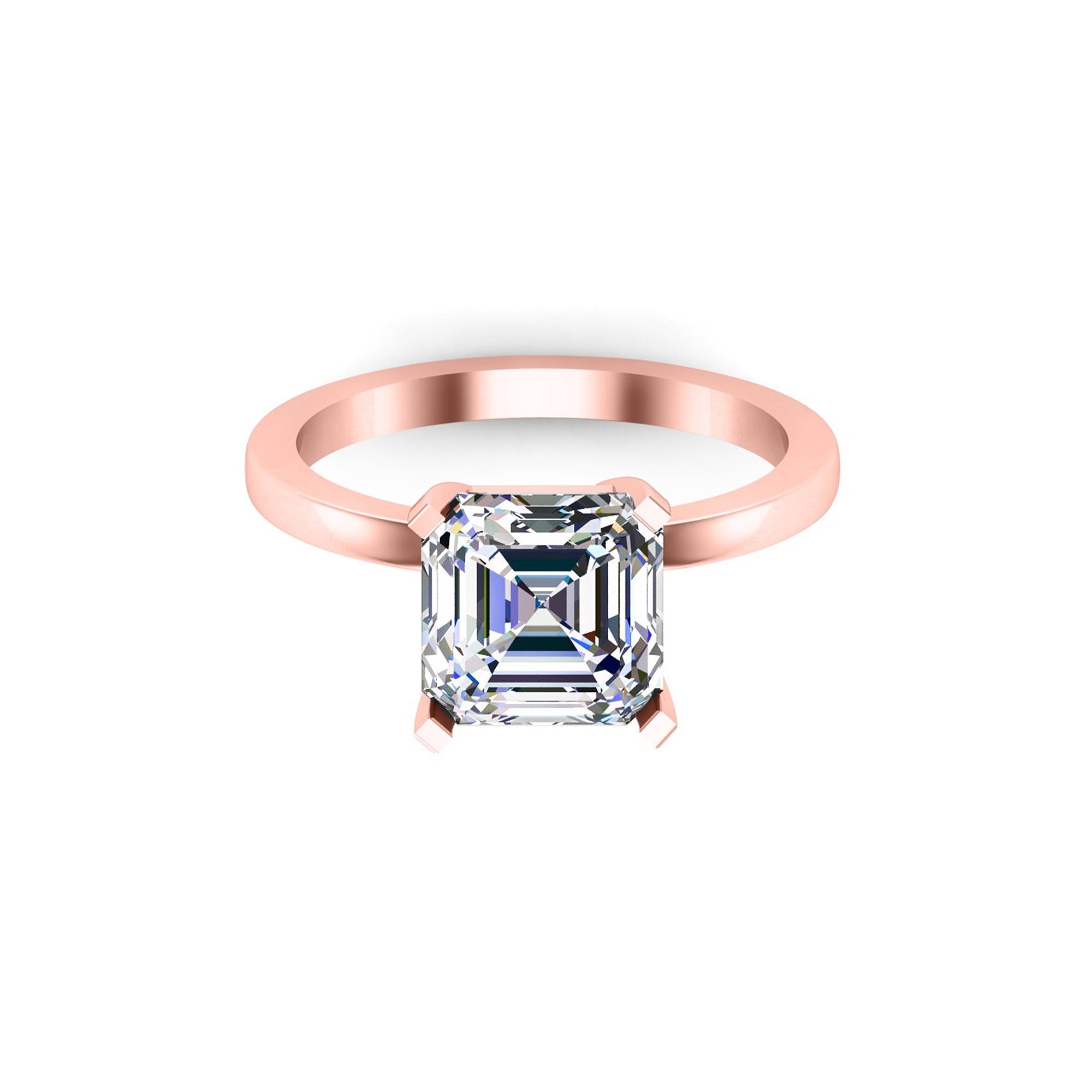 RKC 3,50 Karat Solitärring im Asscher-Schliff für Damen, Verlobungsring, 925er Sterlingsilber, 14 Karat Roségold vergoldet, Gewicht 2,50 g, Breite 1,80 mm