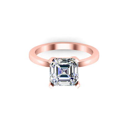 RKC 3,50 Karat Solitärring im Asscher-Schliff für Damen, Verlobungsring, 925er Sterlingsilber, 14 Karat Roségold vergoldet, Gewicht 2,50 g, Breite 1,80 mm